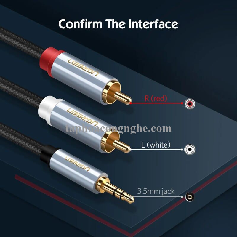 Ugreen 40844 3M màu Đen Cáp âm thanh 2 đầu Bông sen sang 3.5mm Dương đầu bọc nhôm mạ vàng AV135 30040844